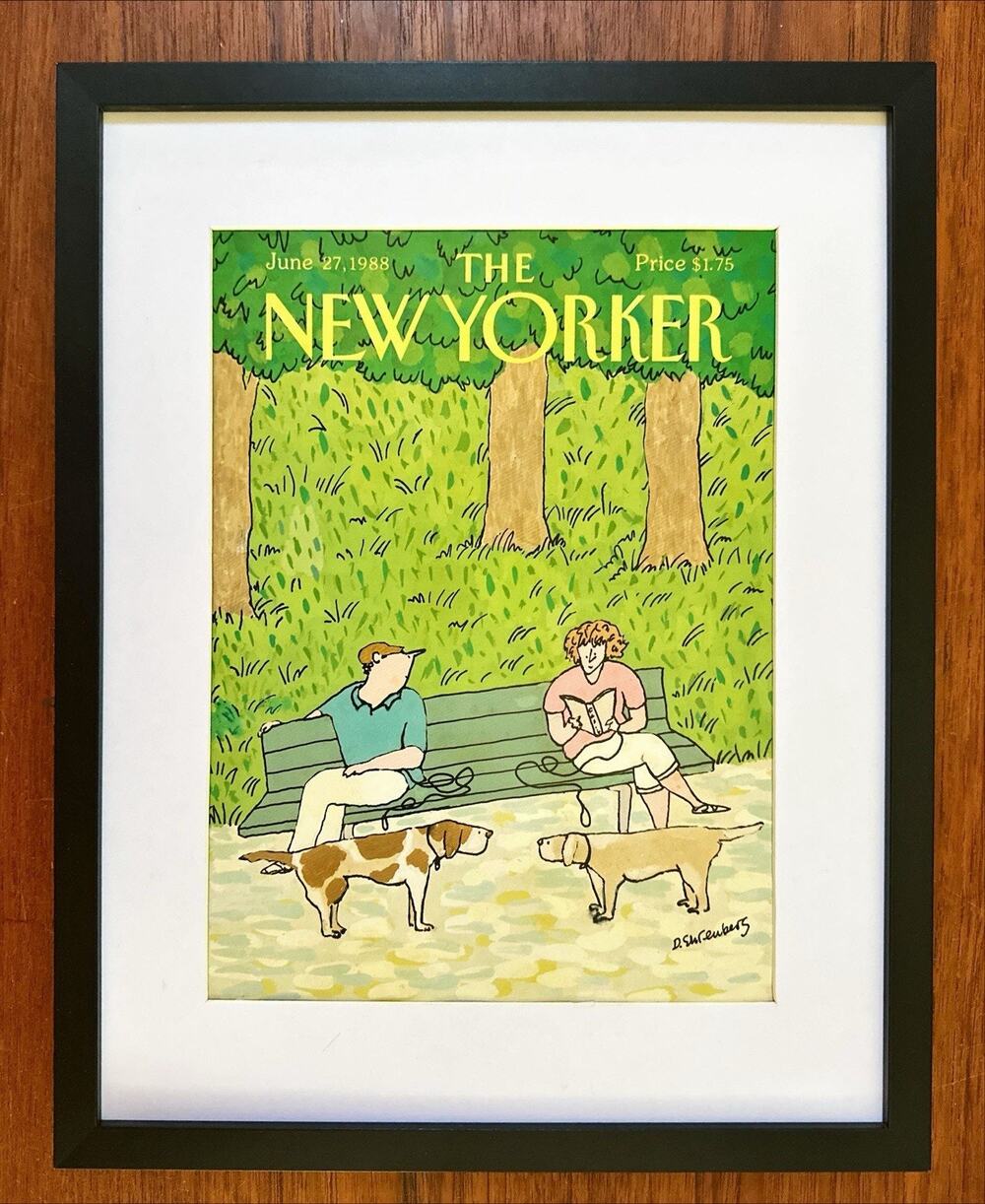 Framed 1988 The New Yorker Magazine Cover June 27 Ehrenberg Dogs Park Bench